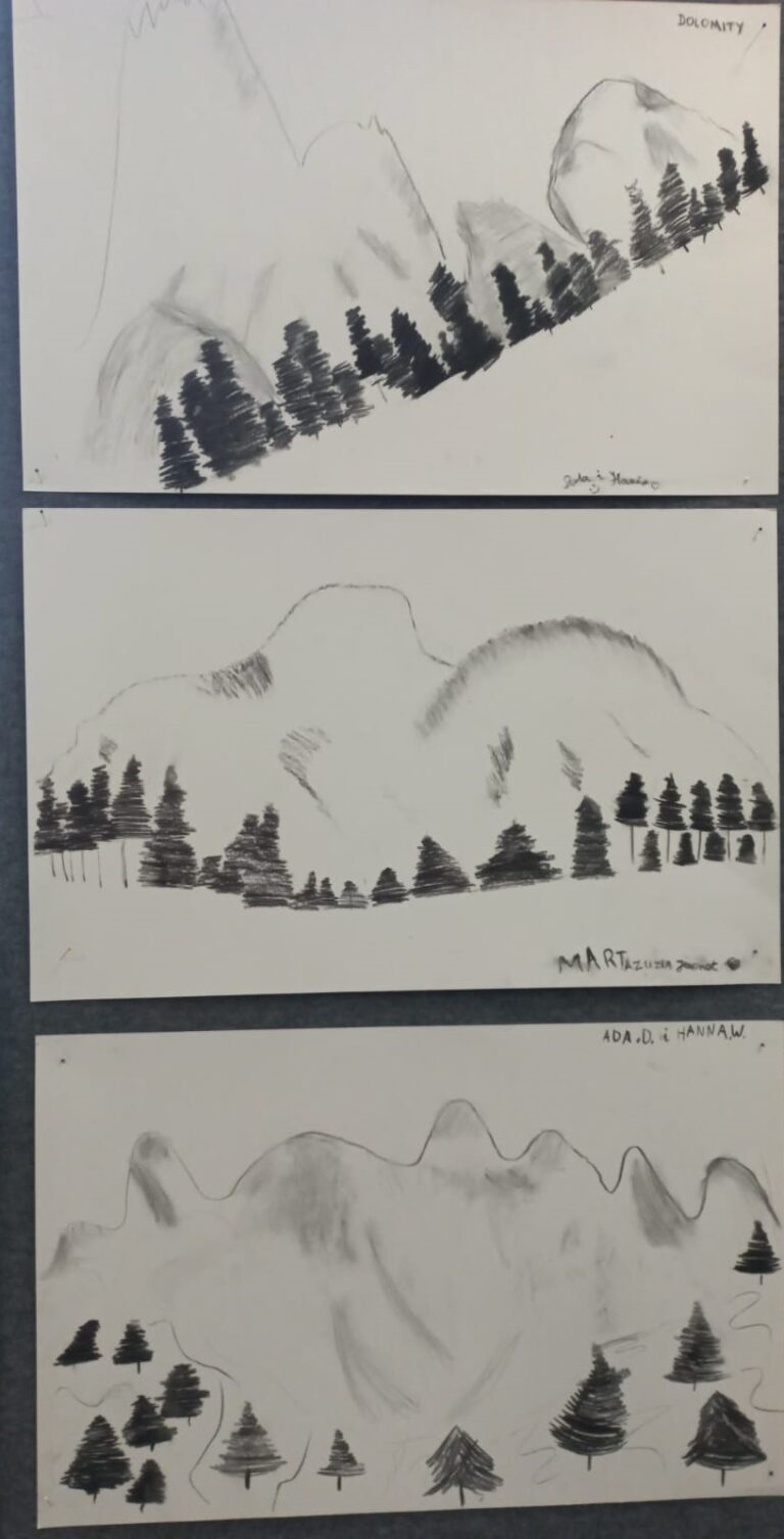 zimowe krajobrazy, prace dziecięce